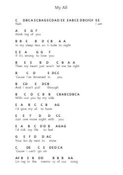 My All โน้ตตัวอักษรเปียโนโดย Mariah Carey - Arr.Hamclaire