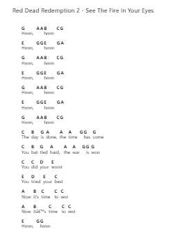 Red Dead Redemption 2 - See The Fire In Your Eyes Piano letter notes by Misc Computer Games - Arr.Wrightac Phimaud