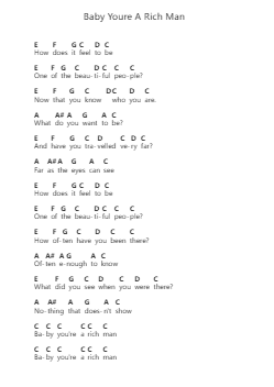 Baby Youre A Rich Man 鋼琴字母譜由 The Beatles - 編曲 Yetleif Clecott