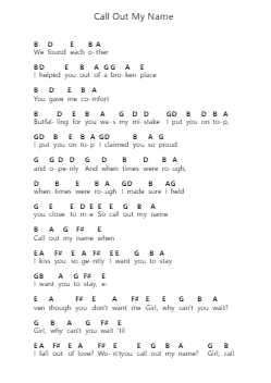 Call Out My Name Piano letter notes by The Weeknd - Arr.Daitrid Piersliam