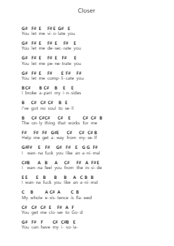 Closer โน้ตตัวอักษรเปียโนโดย Nine Inch Nails - Arr.Oisenwoolf