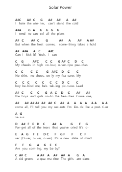 Solar Power Piano letter notes by Lorde - Arr.Cromflower Raeck