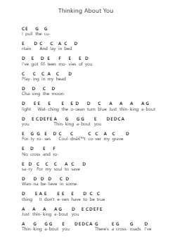Thinking About You Piano letter notes by Beck - Arr.Popbraith Cookryl