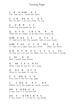 Turning Page Piano letter notes by Sleeping at Last - Arr.Stechill Argale