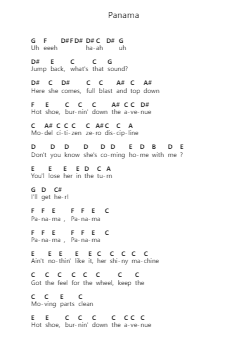 Panama Piano letter notes by Van Halen - Arr.Chadving