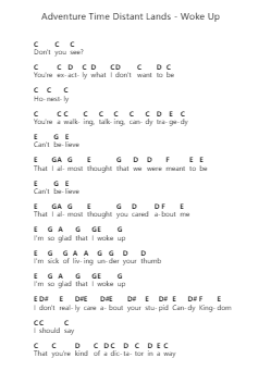 Adventure Time Distant Lands - Woke Up Piano letter notes by Misc Cartoons - Arr.Stator