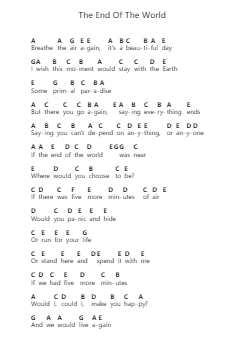 The End Of The World Piano letter notes by Billie Eilish - Arr.Humbryce Vanral