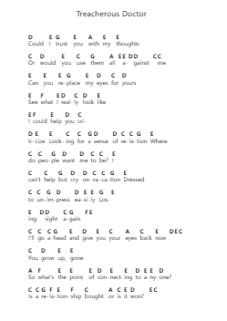 Treacherous Doctor Note letterarie per pianoforte di Wallows - Arr.Boycelee