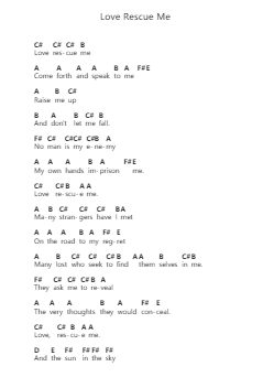 Love Rescue Me Piano letter notes by U2 - Arr.Dwightlind