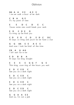 Oblivion Piano letter notes by Grimes - Arr.Hudthur Simpglas