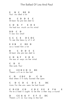 The Ballad Of Lea And Paul โน้ตตัวอักษรเปียโนโดย K's Choice - Arr.Beckfey Earlnice