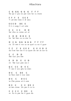 Albachiara Piano letter notes by Vasco Rossi - Arr.Wildmy