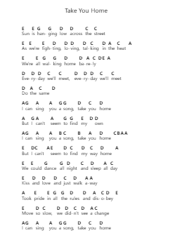Take You Home Piano letter notes by Dido - Arr.Viten Sun