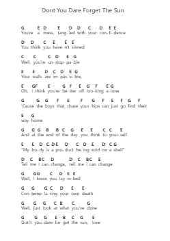 Dont You Dare Forget The Sun 鋼琴字母譜由 Get Scared - 編曲 Humglas Leathus