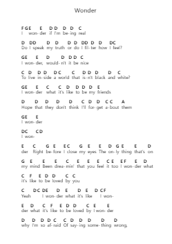 Wonder Piano letter notes by Shawn Mendes - Arr.Osger