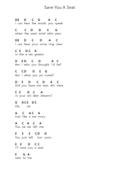 Save You A Seat Piano letter notes by Alex Warren - Arr.Philley Mabna