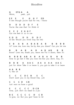 Bloodline Piano letter notes by Ariana Grande - Arr.Lanhy