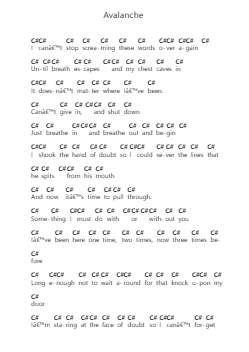 Avalanche Piano letter notes by The Ghost Inside - Arr.Brongus Chadkiel