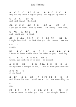 Bad Timing पियानो पत्र नोट्स द्वारा Blue Rodeo - Arr.Leifclaire Frankbrooke