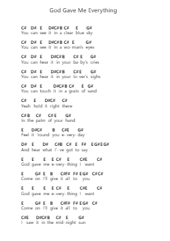 God Gave Me Everything 鋼琴字母譜由 Mick Jagger - 編曲 Thonor Utio
