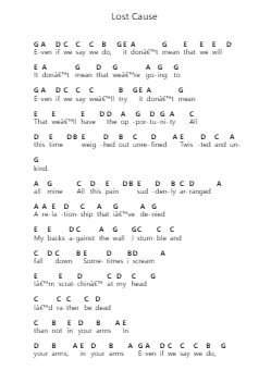 Lost Cause Piano letter notes by Oleander - Arr.Hornhill Kingmeg