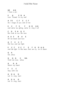 Hold Me Now 钢琴字母谱由 Thompson Twins - 编曲 Mabloor Tourszy