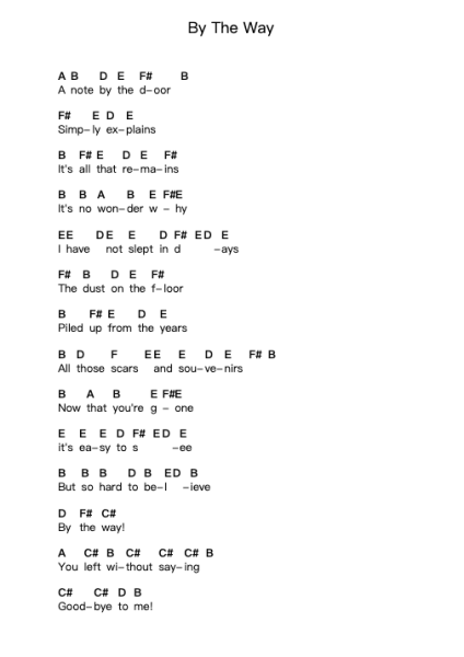 By The Way โน้ตตัวอักษรเปียโนโดย Theory of a Deadman - Arr.Moivogt Alickckens