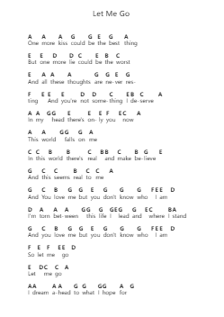 Let Me Go Piano letter notes by 3 Doors Down - Arr.Bridmay