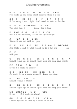 Chasing Pavements Piano letter notes by Adele - Arr.Swinhood Ajean