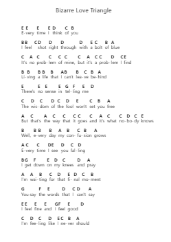 Bizarre Love Triangle Piano letter notes by New Order - Arr.Bronin