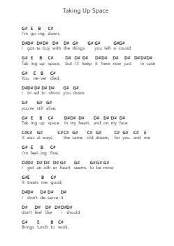 Taking Up Space Piano letter notes by Mustard Service - Arr.Nonings Baclair