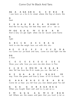 Come Out Ye Black And Tans Piano letter notes by The Wolfe Tones - Arr.Greenlew