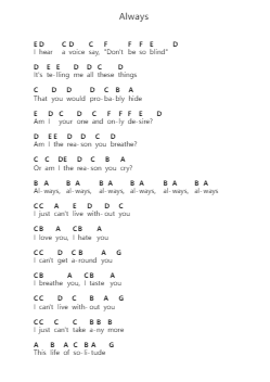 Always Piano letter notes by Saliva - Arr.Bowen Stellow
