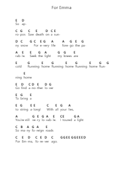 For Emma Piano letter notes by Bon Iver - Arr.Primeg