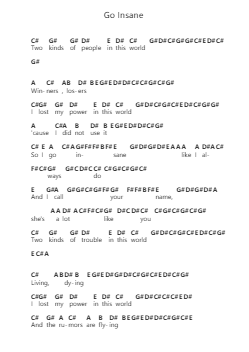 Go Insane Piano letter notes by Lindsey Buckingham - Arr.Sibylmos Fordridge