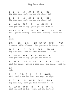 Big Boss Man Piano letter notes by Jimmy Reed - Arr.Maudtance Waybert