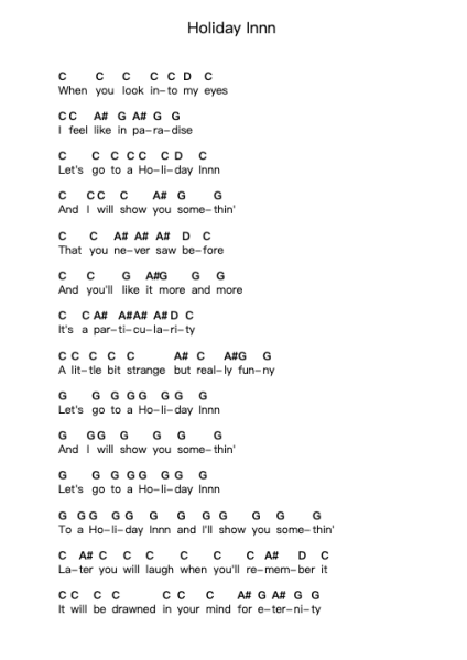 Holiday Innn 鋼琴字母譜由 Stereo Total - 編曲 Rydiah