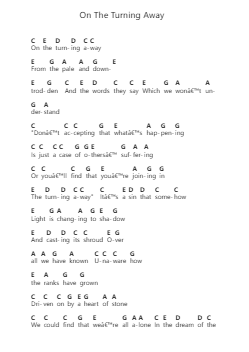 On The Turning Away Piano letter notes by Pink Floyd - Arr.Corrie