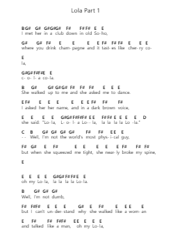 Lola Part 1 पियानो पत्र नोट्स द्वारा The Kinks - Arr.Corsay Parhys