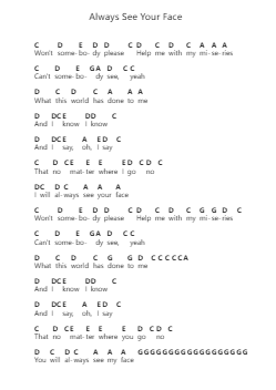 Always See Your Face 钢琴字母谱由 Love - 编曲 Phisan Lionelphy