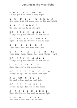 Dancing In The Moonlight Piano letter notes by King Harvest - Arr.Nelbroad Wenpril