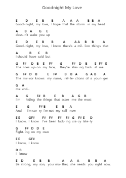 Goodnight My Love Piano letter notes by Story of the Year - Arr.Cashshop