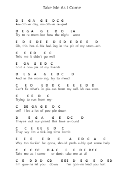 Take Me As I Come Piano letter notes by Evan Honer - Arr.Sainsram