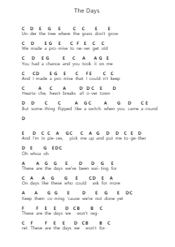 The Days Piano letter notes by Avicii - Arr.Borgriel