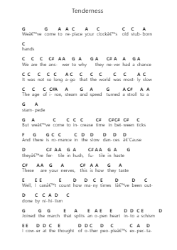 Tenderness Piano letter notes by Parquet Courts - Arr.Warges Morestone