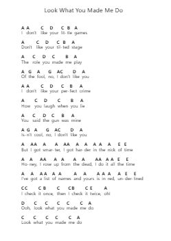 Look What You Made Me Do 钢琴字母谱由 Taylor Swift - 编曲 Walshac