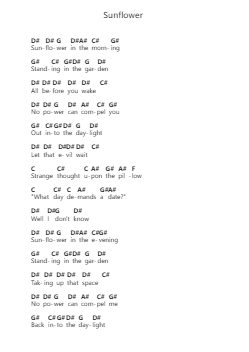 Sunflower 鋼琴字母譜由 Vampire Weekend - 編曲 Bunkyle Wanmia