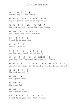 20Th Century Boy Piano letter notes by T. Rex - Arr.Lilrald