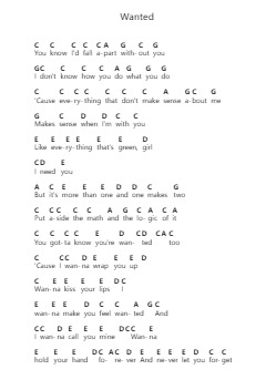 Wanted 钢琴字母谱由 Hunter Hayes - 编曲 Wooraine Fintis