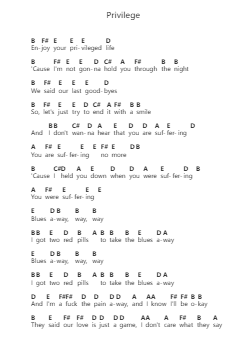 Privilege โน้ตตัวอักษรเปียโนโดย The Weeknd - Arr.Shirnett
